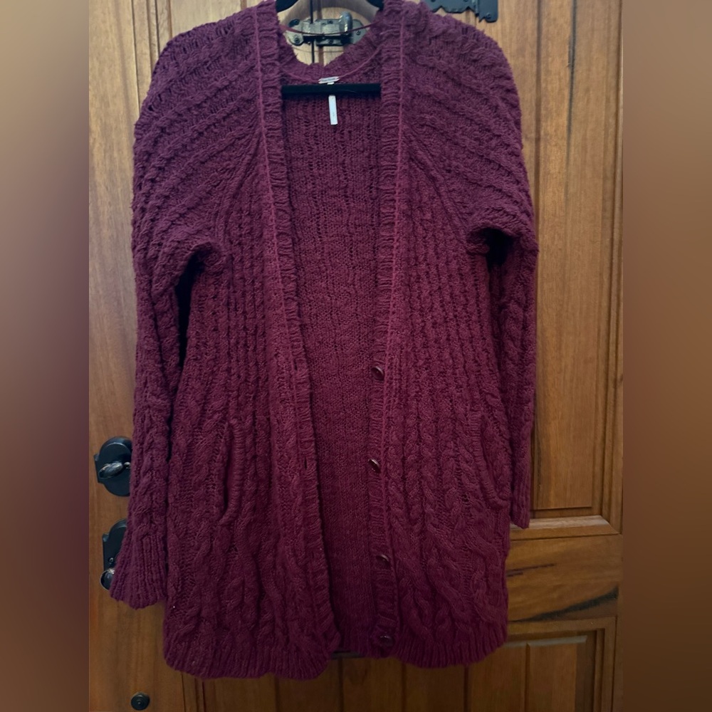 Free People Cable Knit Burgundy cardigan